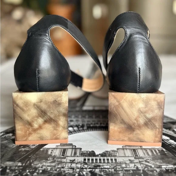 Unique leather sandals with square heels velcro closure marble heel - Picture 2 of 10